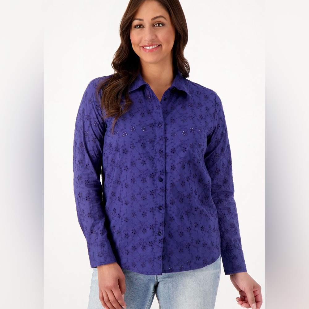 NWOT CANDACE CAMERON BURE Button-Up EYELET Shirt SZ small